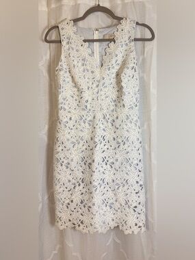LOFT White Lace Sheath Petite 0P | Floral Crochet Romantic Bridal Shower Dress